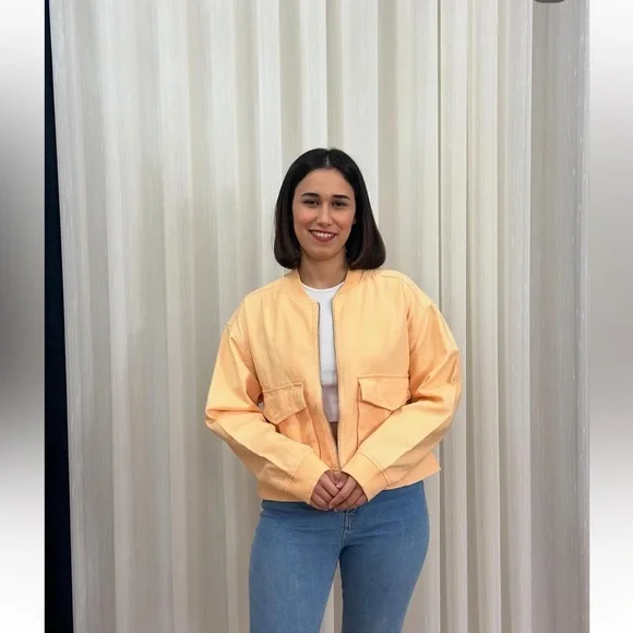Nicole Miller Light Peach Bomber Jacket 🍑 100% Cotton - Main Image